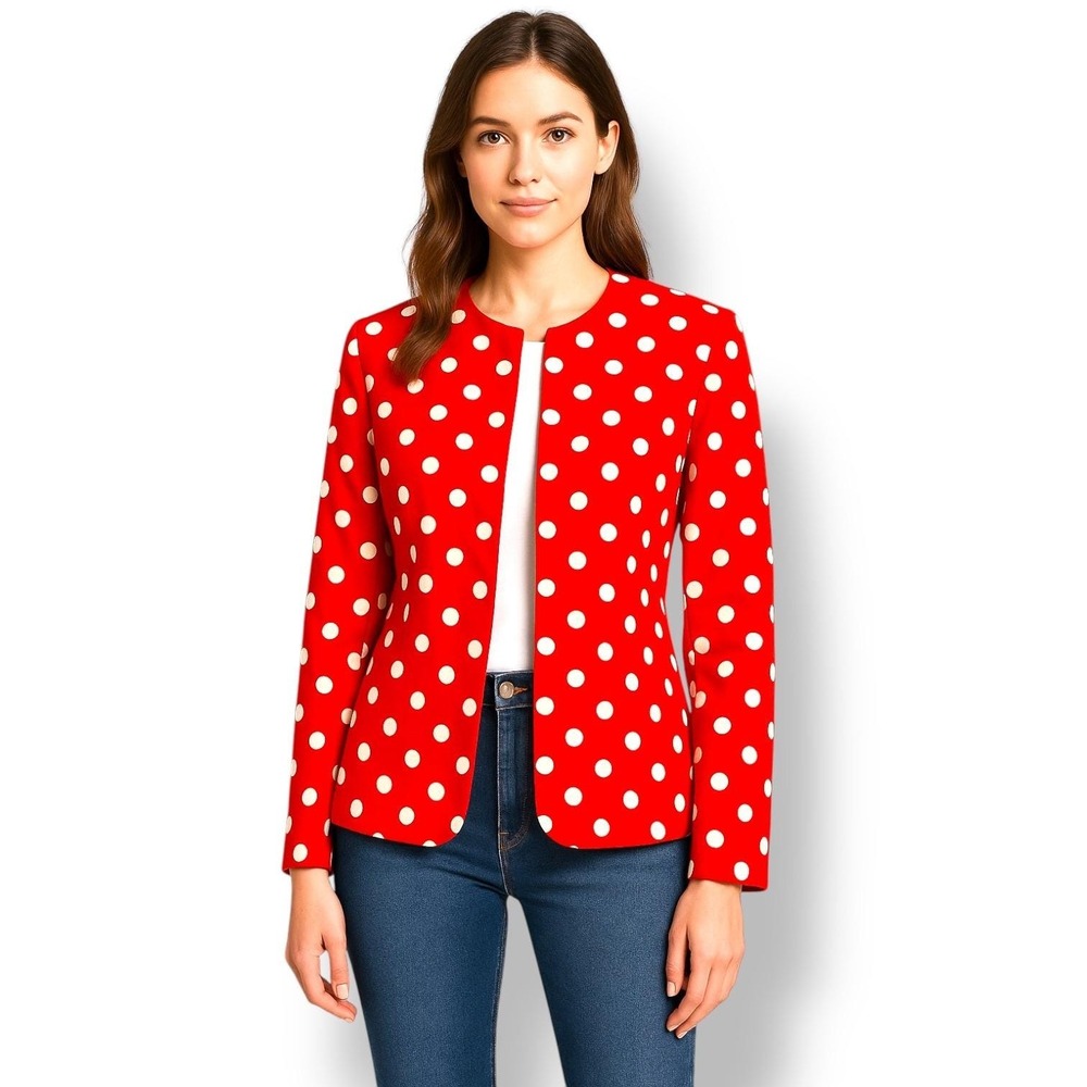 Talbots Women Red Polka Dot Blazer Jacket Size 12 Vintage 80s Retro Linen Blend‎